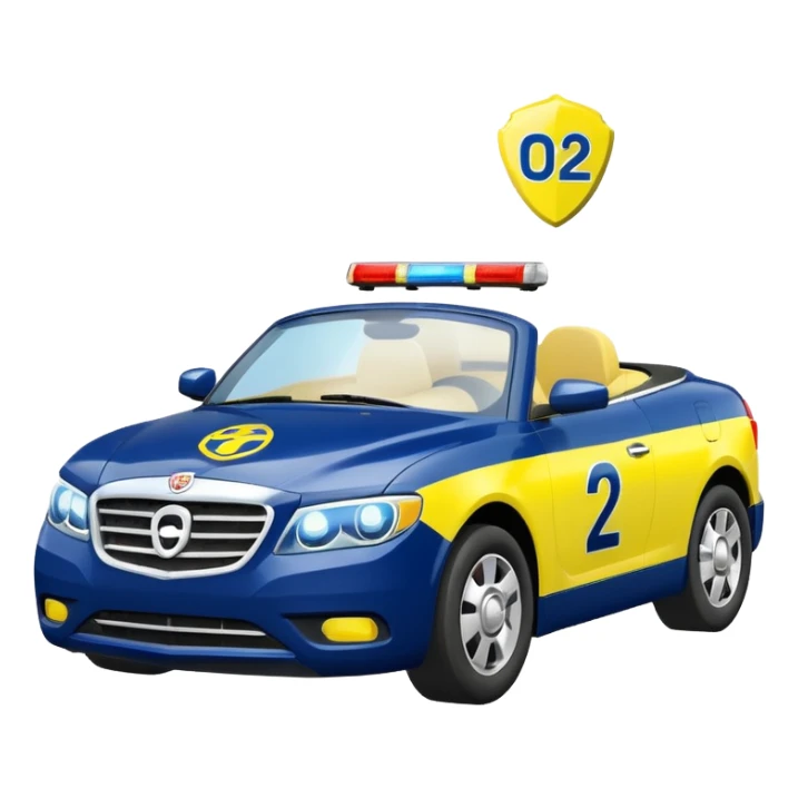 Police Coventible With Body Color Is Navy, White And Lemon Yellow With Symbol Is Lemon Yellow PawPatrol Chase Symbol With Number Is 02 sticker