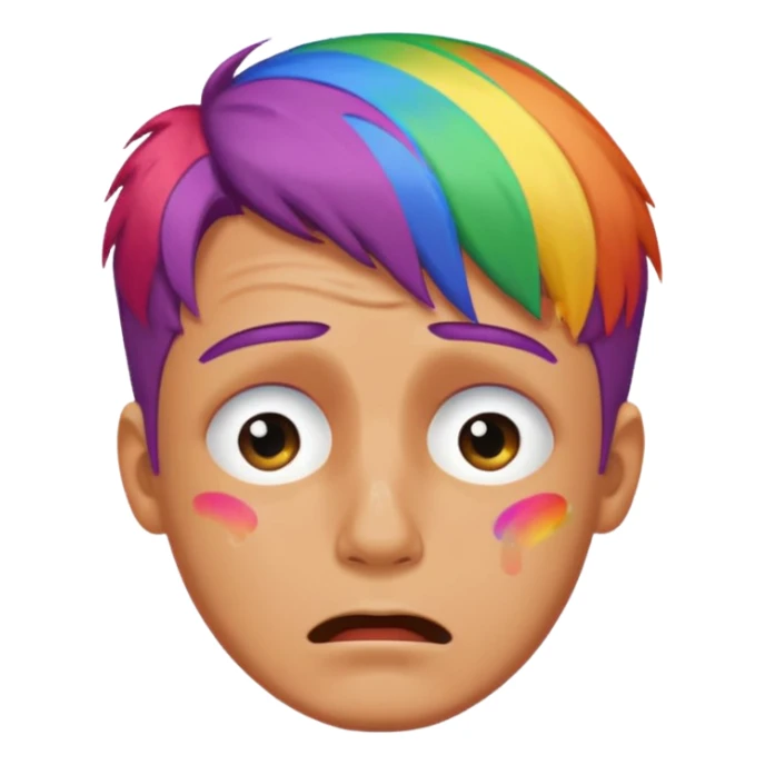 man crying with colored lgbt hair sticker