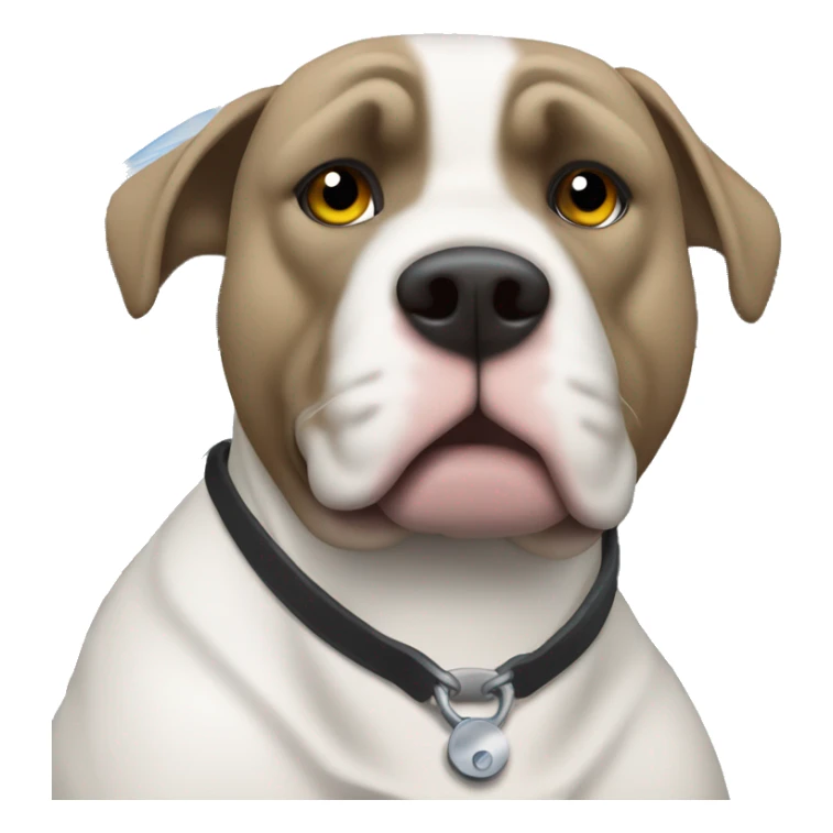 Heavy duty white Dodge ram truck. Driver three-quarter view with blue pit bull visible in the window sticker