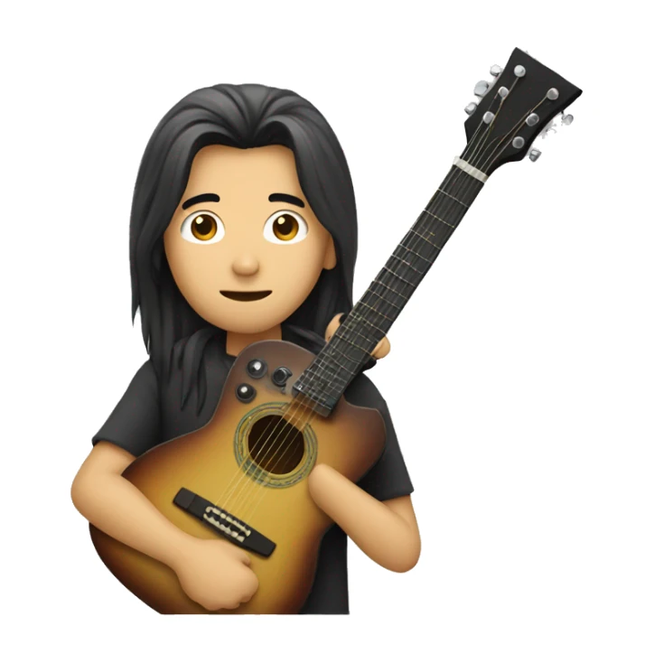 Long hair asian guy with guitar sticker