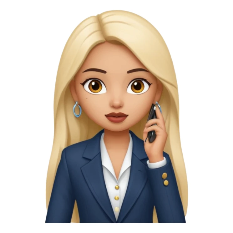 a pretty bratz fair indian girl talking on call, wearing a blazer sticker