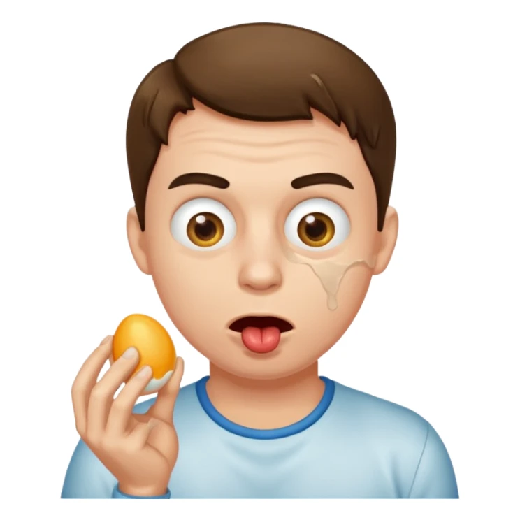 guy drooling alot of spit, holding egg sticker