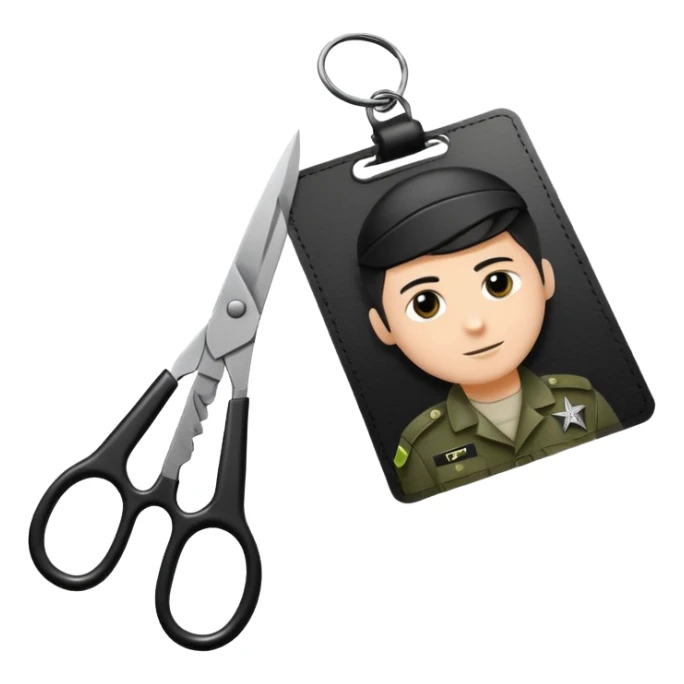 black Scissors cutting an idf soldier ID card in 2 parts .hyper realistic sticker