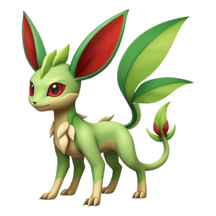 Edgy cool Flygon-Leafeon-Pokémon-hybrid full body, four legs, red eyes,  sticker