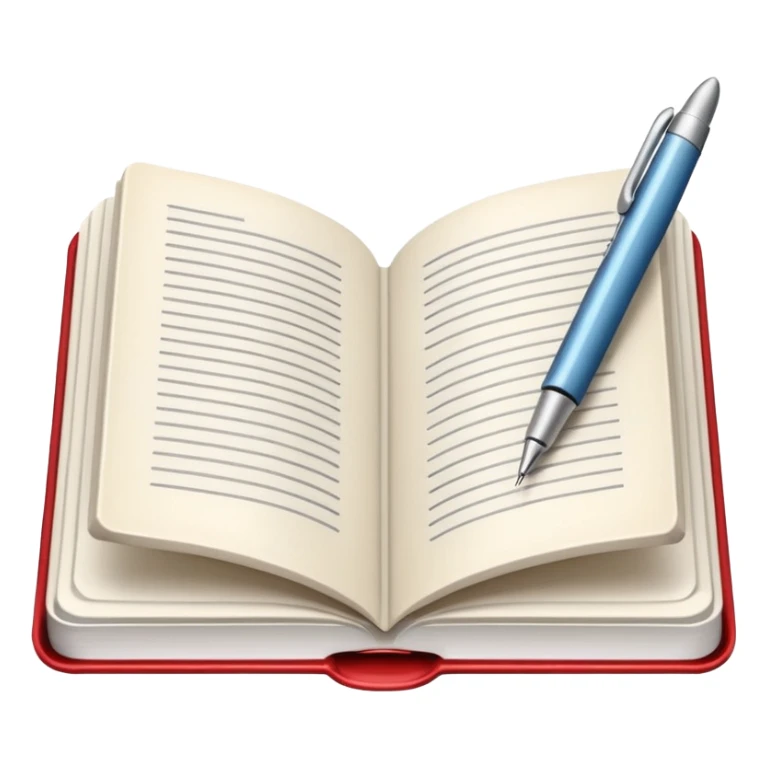 "A white open book,The pen should be positioned as placed exactly in the center between the pages.  if held by a right-handed person - meaning the direction is reversed compared to a left-handed grip. The pen should be uncapped, and the cap placed behind it." sticker
