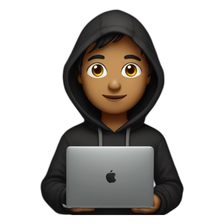 Indian boy wearing a black hoodie with laptop with galaxy background sticker