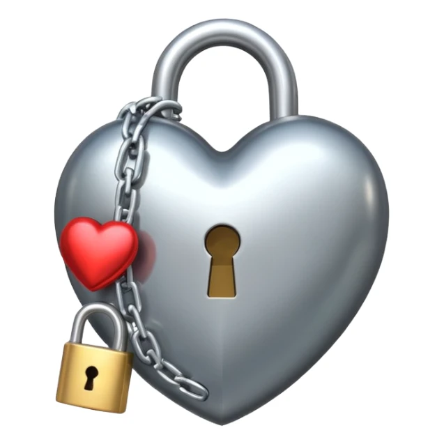 Metallic Shiny Alloy Glossy Silvery Heart with chains and a lock sticker