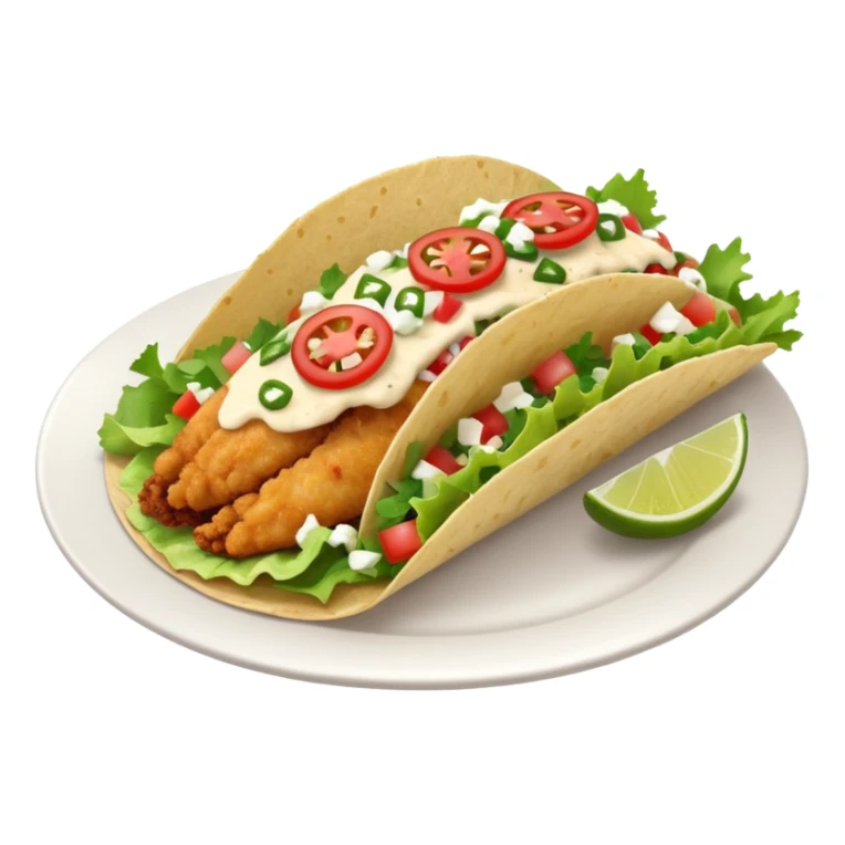 Crispy fish taco with shredded lettuce, cilantro, pico, and queso sticker