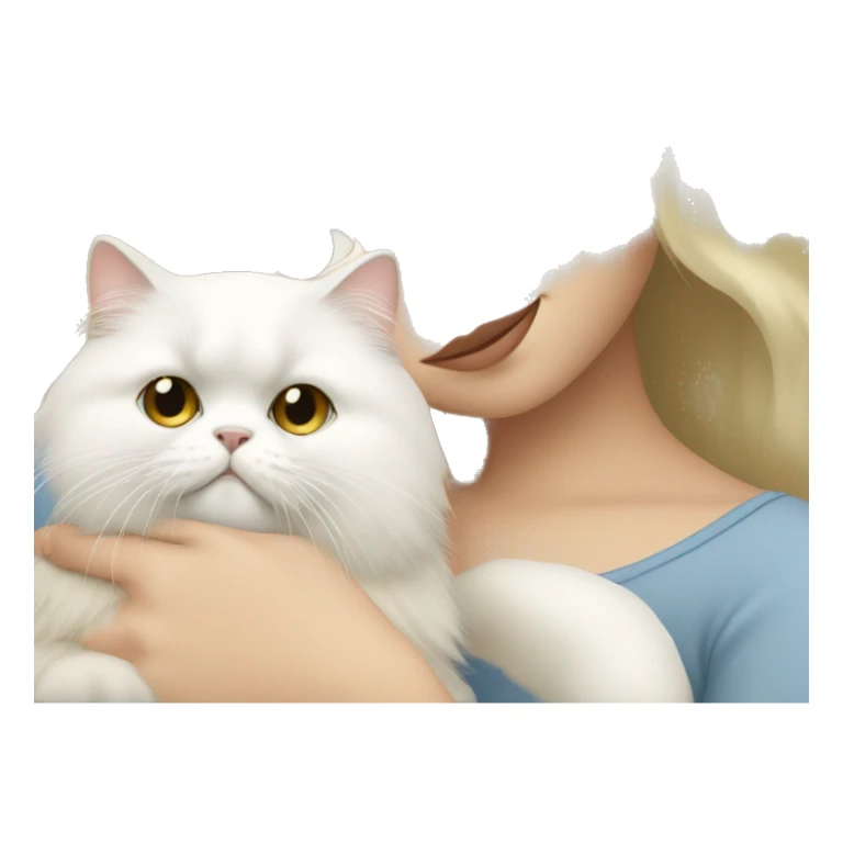 Blonde girl snuggling white Persian cat sticker
