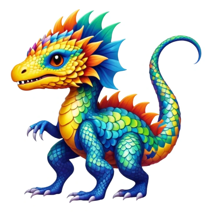 a vibrant colorful edgy vernid-fionbri-creature with splash-scales-patterns full body sticker
