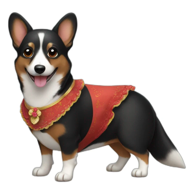 Black corgi wearing sevillana dress sticker