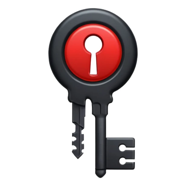 iOS sticker, dark key, black metal, red hole, minimal sticker