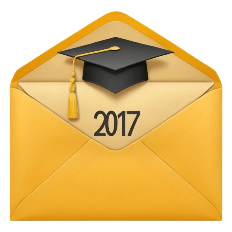 A simple emoji-style icon of a yellow manila envelope with subtle paper texture, clean edges, and a small graduation NUMBER  2017 group-photo icon on the front, graduation icon  sticker
