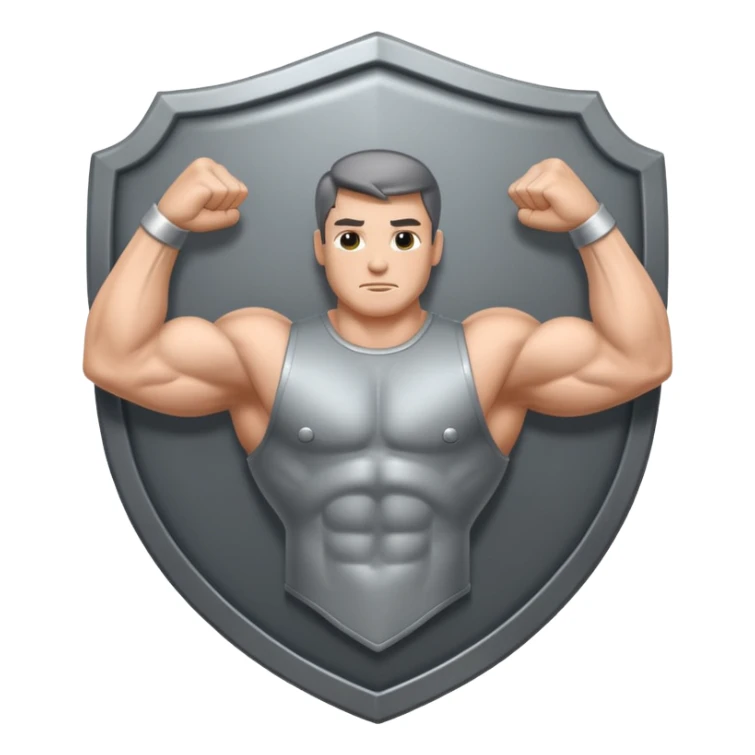 Steel gray shield with muscle bicep icon sticker