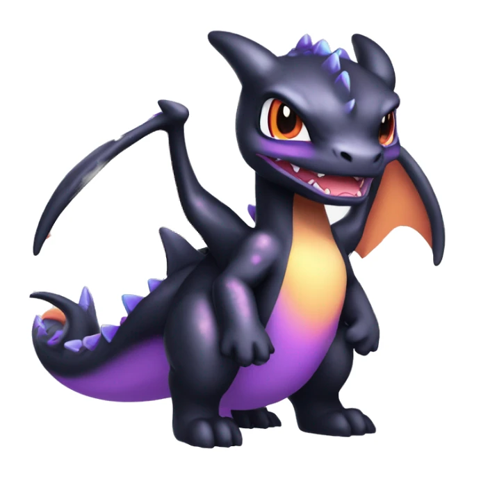 Black shiny nebula chibi Charizard-Raptor-Fakémon with purple accents full body sticker