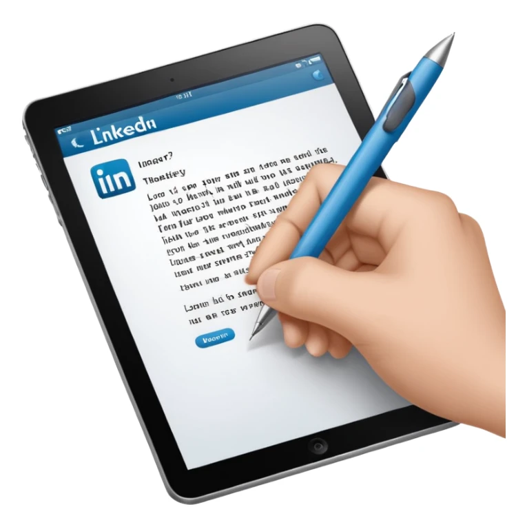 A hand writing a paper with the LinkedIn logo on it sticker