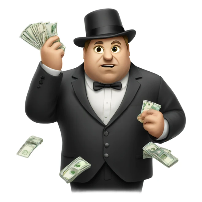 White fat gambler losing his money sticker