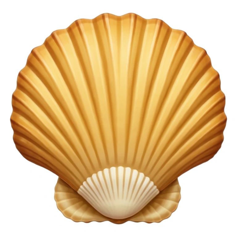 A madeleine pastry. Scalloped seashell shape with four to five vertical lines going in the same direction. Light golden brown. Scalloped edge. Cookie. Flat. Long. sticker