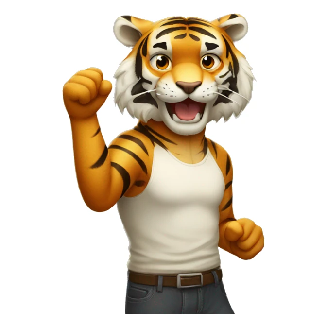 a tiger standing in a human pose with its finger upwards giving the ok sign sticker