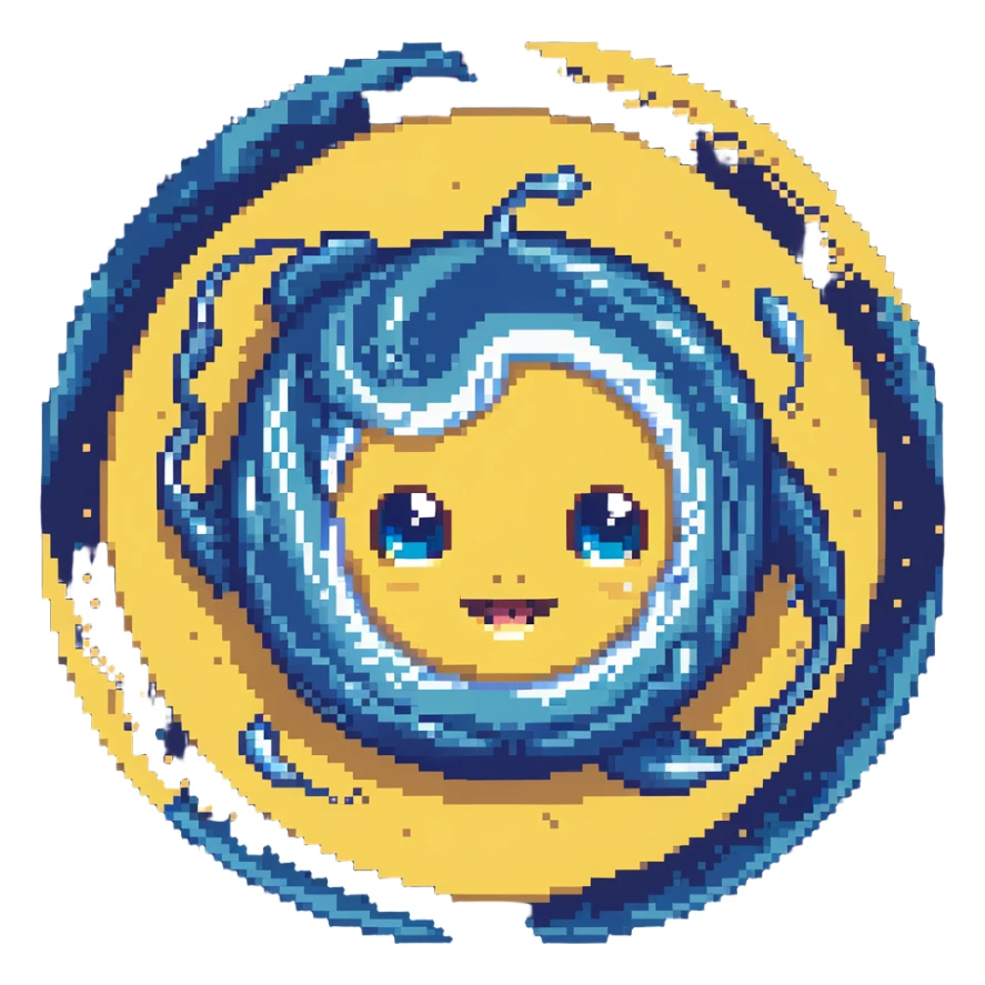 Neptune planet with deep blue surface and visible swirling patterns with a cute face sticker