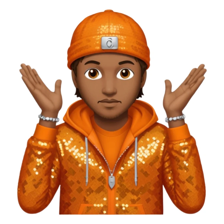 Mystikal, Rapper with dark brown hair, orange sequin outfit sticker