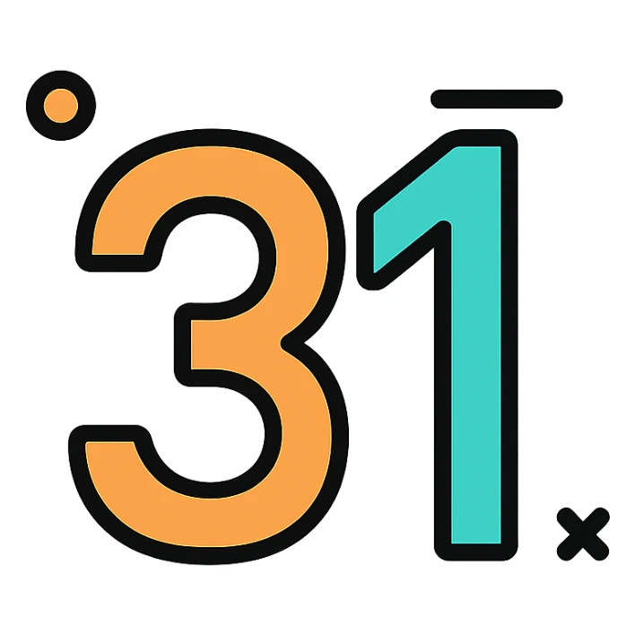 number 31, color outline icon style, modern, with black outlines and subtle color accents sticker