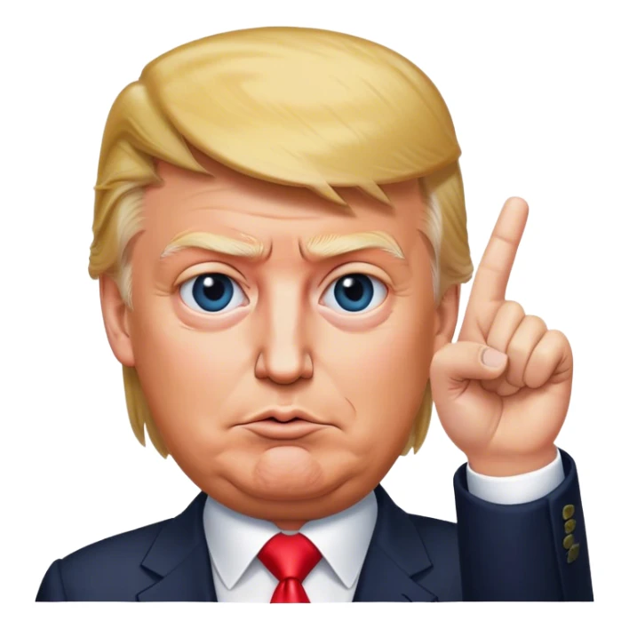 Super realistic Donald Trump pointing index finger up, realistic face sticker