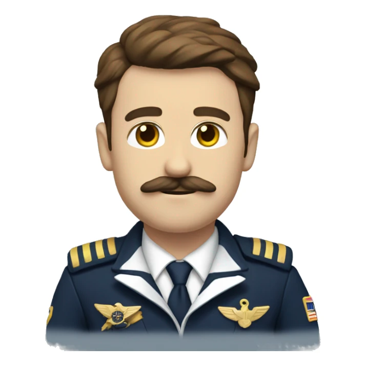 pilot with brown hair and mustache with navy and gold unifo sticker