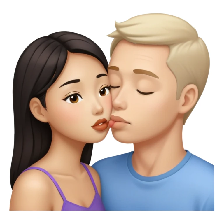 Asian girl kisses white guy sticker