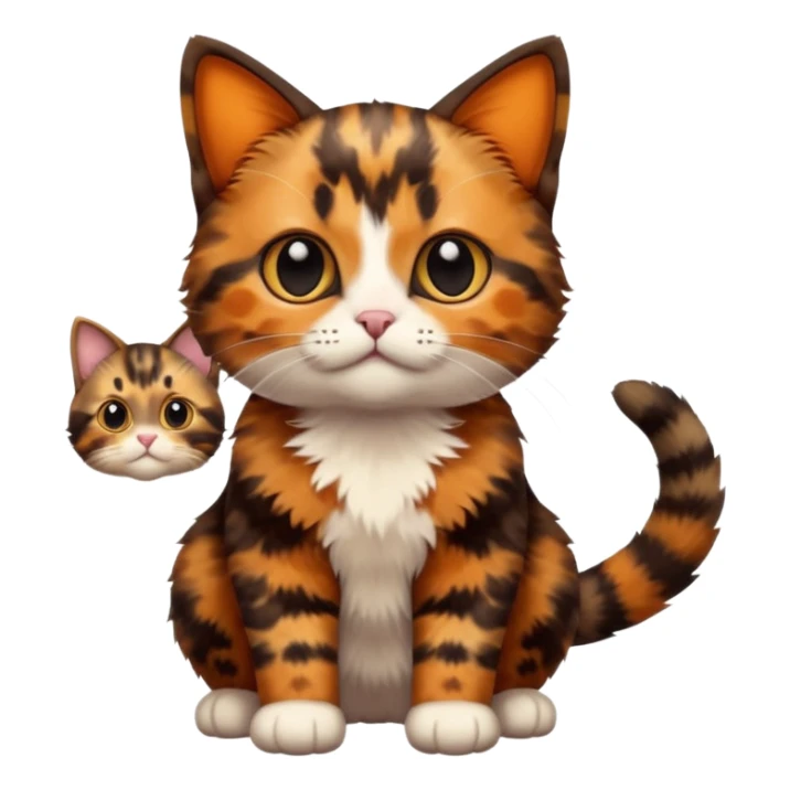 A high-resolution photo-realistic digital illustration of a brown multicoloured  tortoiseshell cat kitten, chest upward (no white) sticker