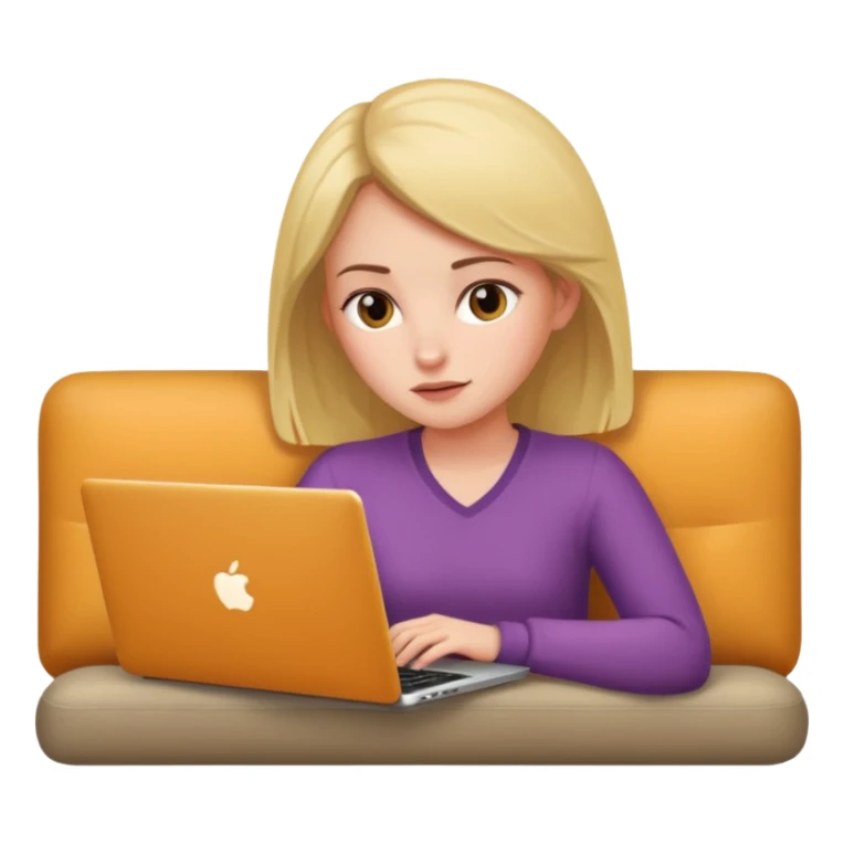 A girl is lying on the couch with a laptop, working sticker