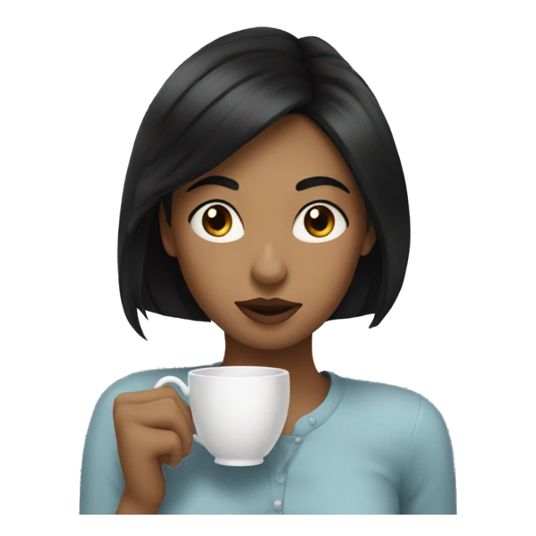 Girl sipping tea with black hair sticker