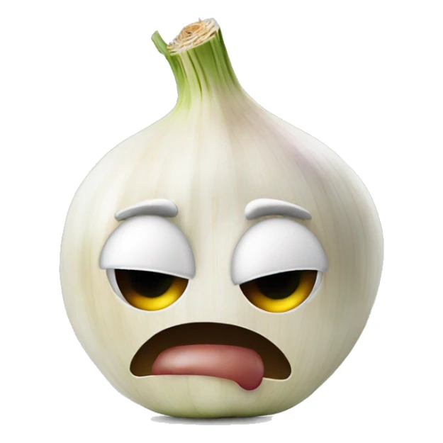 Head of garlic crying while cutting an onion sticker