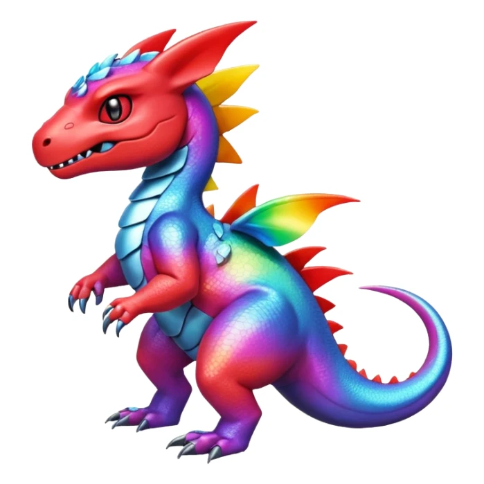 Cute Shiny rainbow iridescent Guilmon-Salandit-Fakémon-hybrid-creature (full body)  sticker