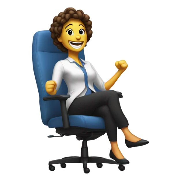 Happy smiling woman spinning in chair sticker