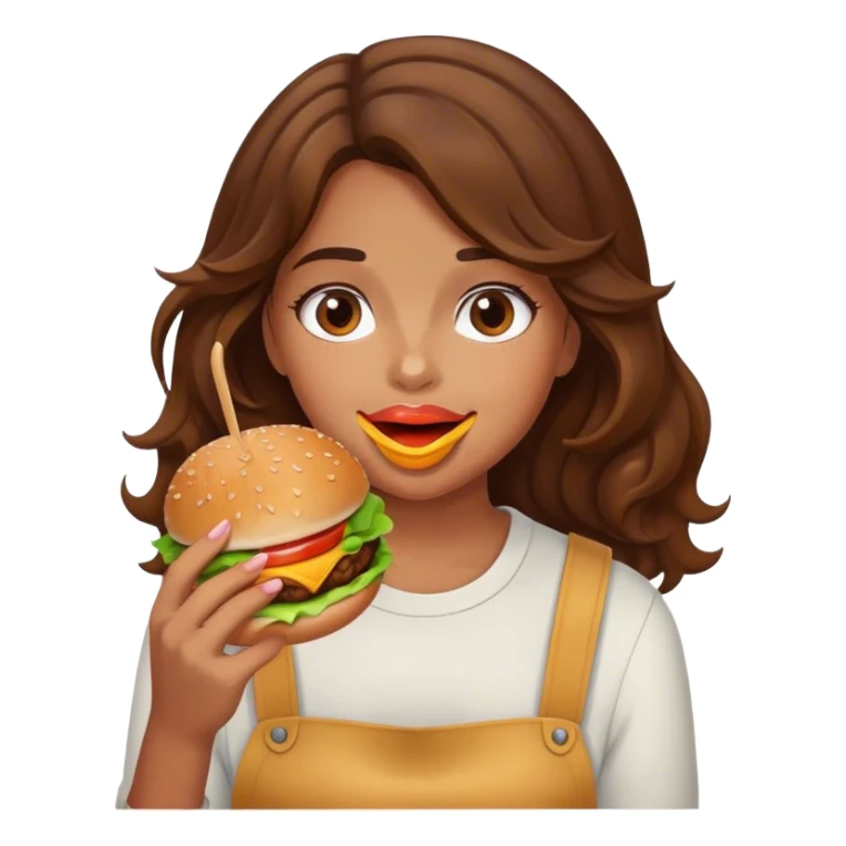 Girl with wavy hair eating burger sticker