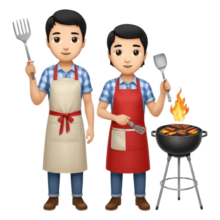 man cooking barbecue full-body black hair light brown skin sticker