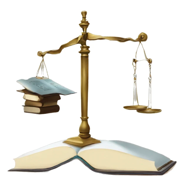 a balance of justice with a robot on one side and a book on the other side sticker