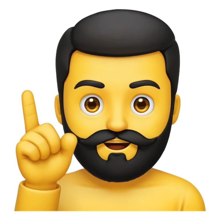 yellow emoji with a black beard, mouth facing to the side, raising one eyebrow, making a 'no' gesture with its hand sticker