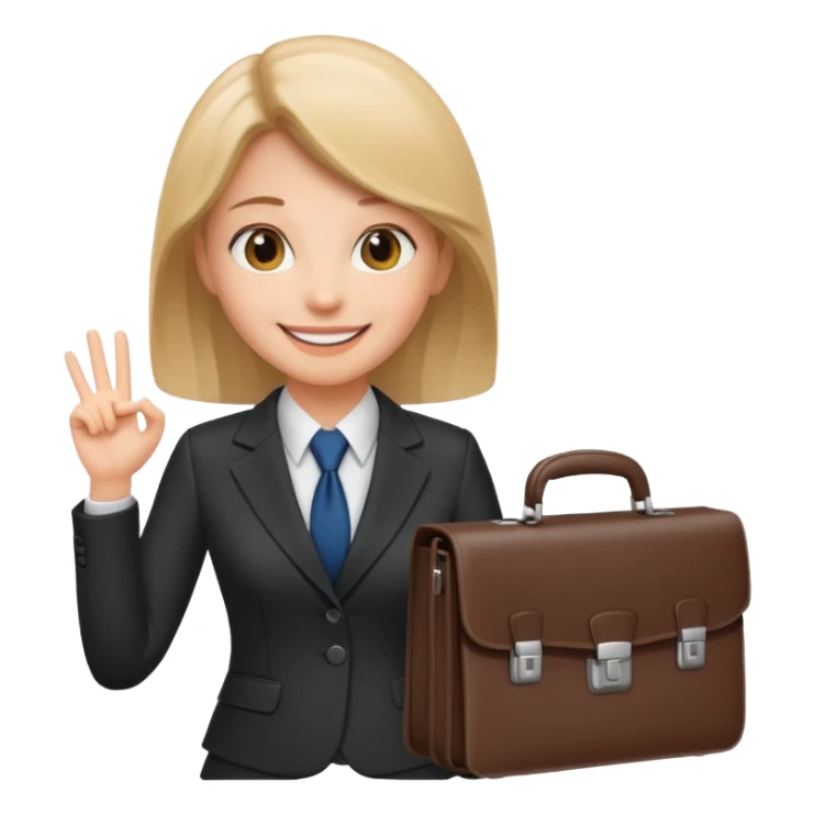 businesswoman sales rep, suit, holding a briefcase, smiling emoji sticker
