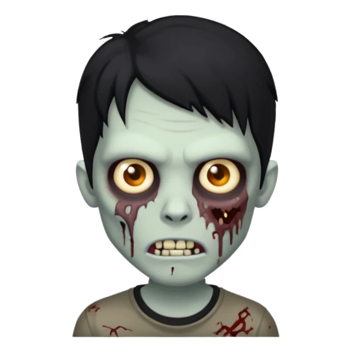 Zombie with a black hair and a shirt black rock sticker