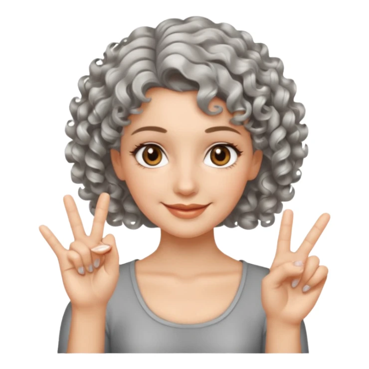 silver, short, wavy-haired with curls, smiling pretty lady, index and middle fingers crossed on one hand, hazel eyes sticker