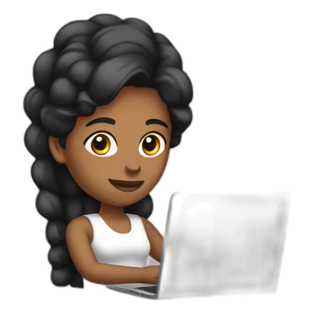 mujer de cabello preto trabajando de forma remota con su laptop sticker