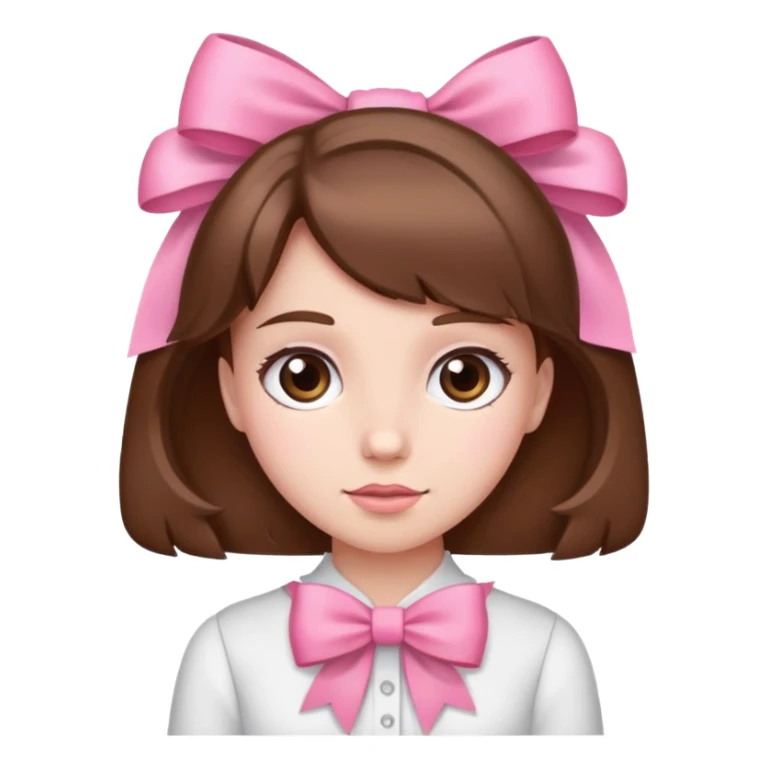 a girl with brown hair and a pink bow sticker
