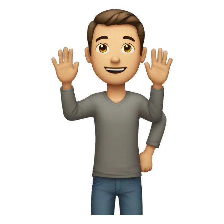 A man showing right hand upward and left hand middle sticker