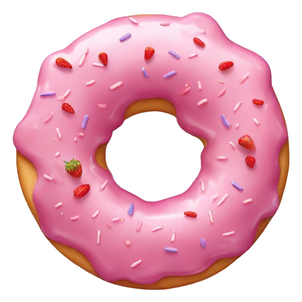pink donut with lavender sprinkles and a strawberry on top sticker