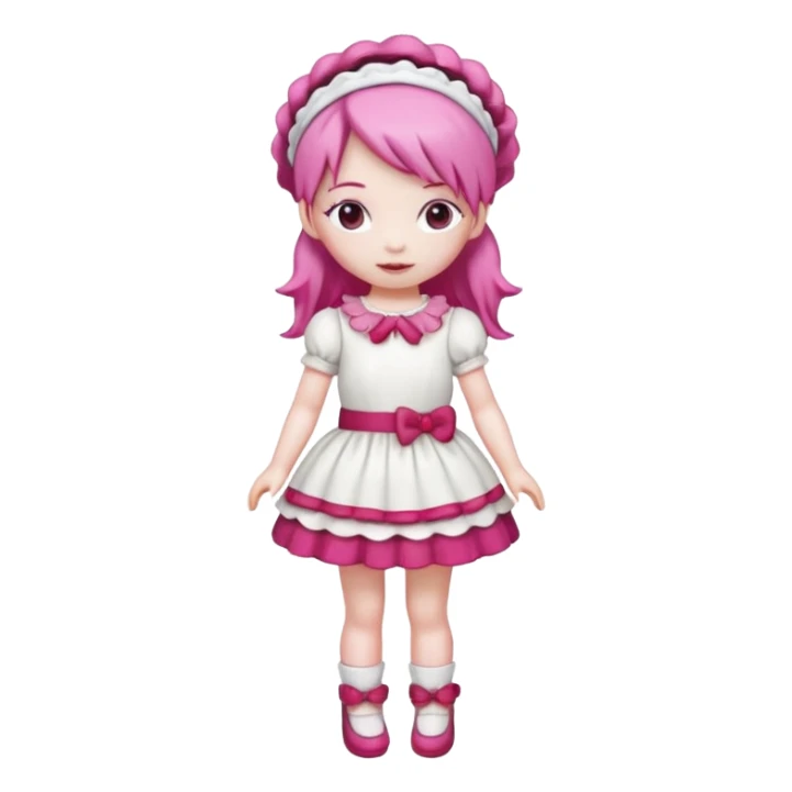 Isolated detaile illustration incredibly raspberry torte doll figurine full body with pink hair and a raspberry hairband sticker
