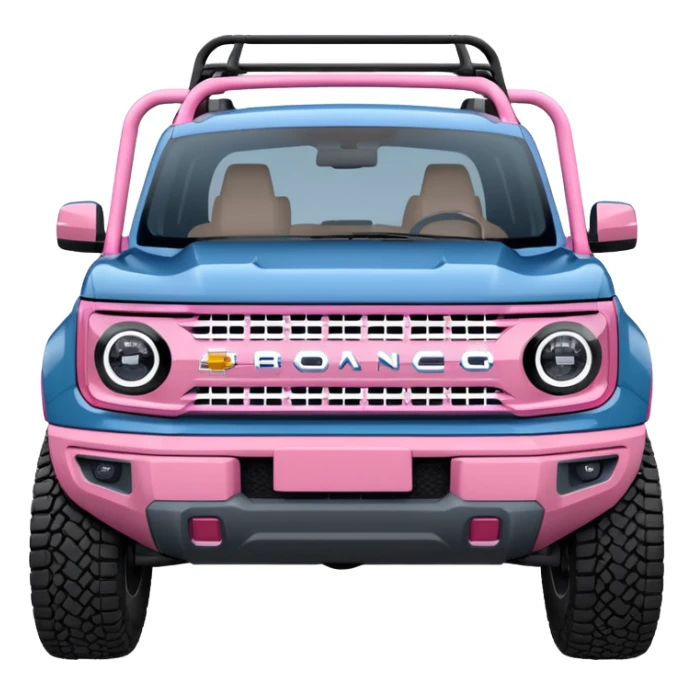 grey blue Ford bronco sport with a pink  ranch hand grill guard sticker