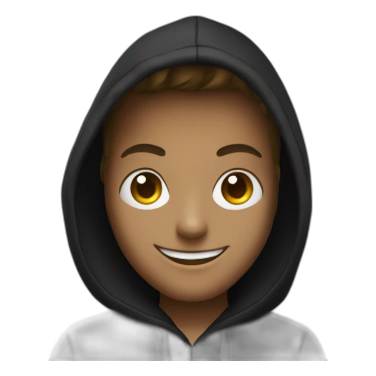 A smiling hacker emoji wearing a black hoodie sticker