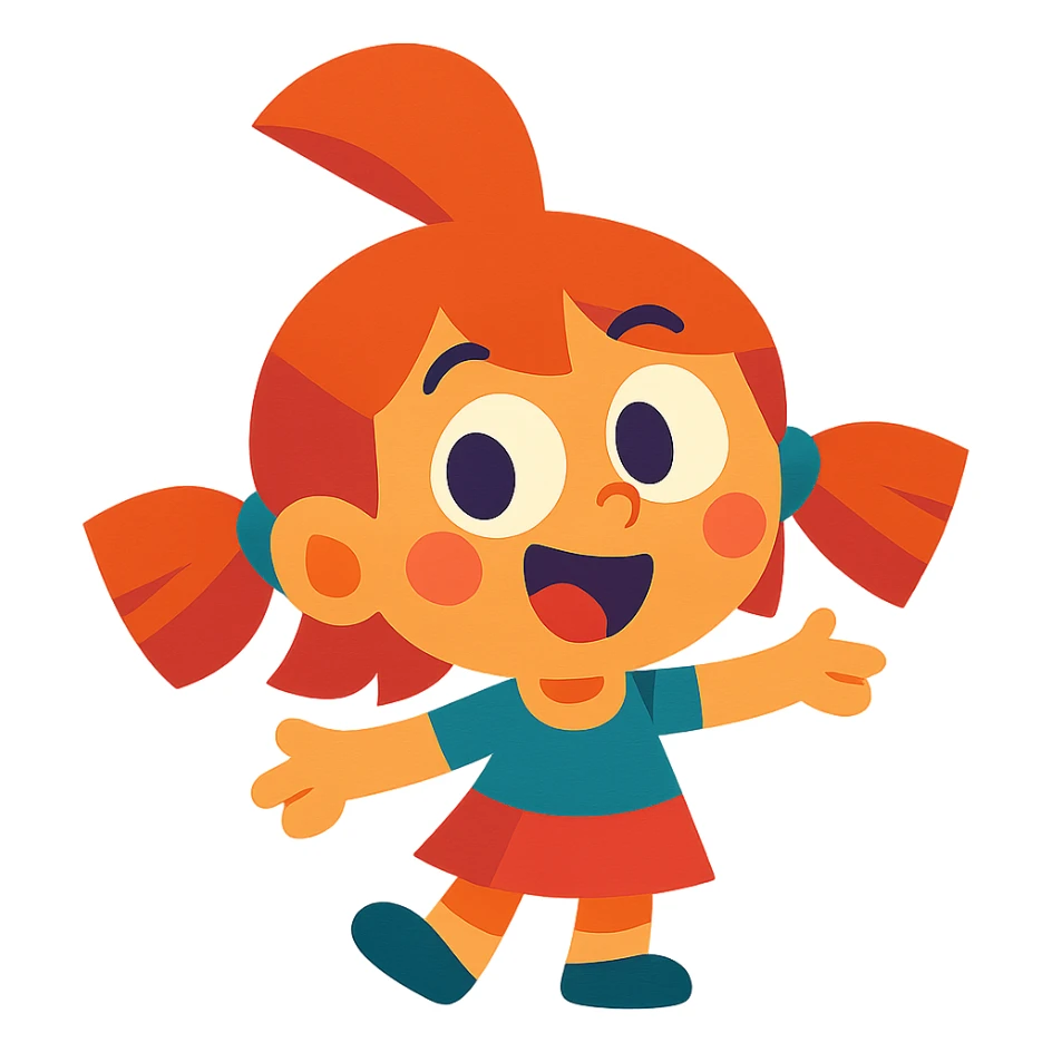 girl character with a unique hairstyle and a cheerful expression, vibrant cartoon style sticker
